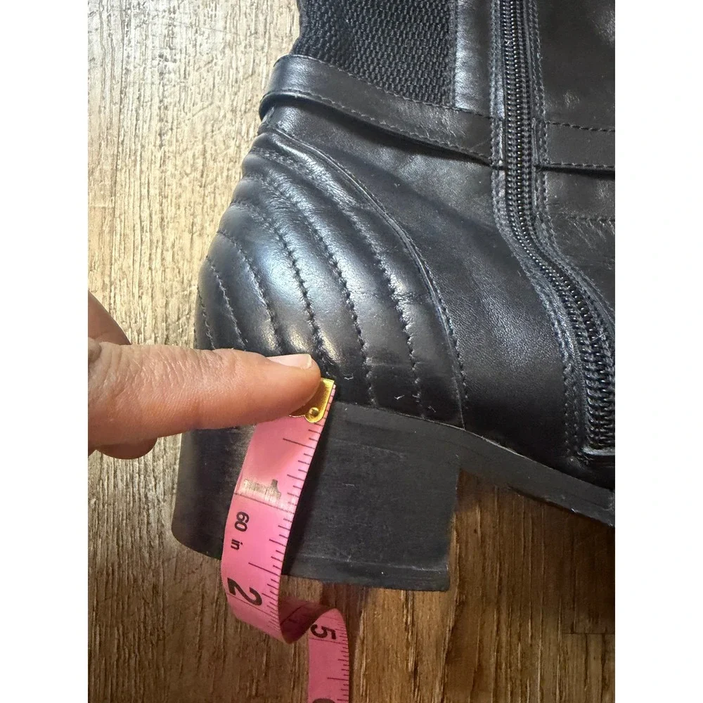 Aquatalia Black Leather Tall Weather Resistant Riding Boots Buckle Detail